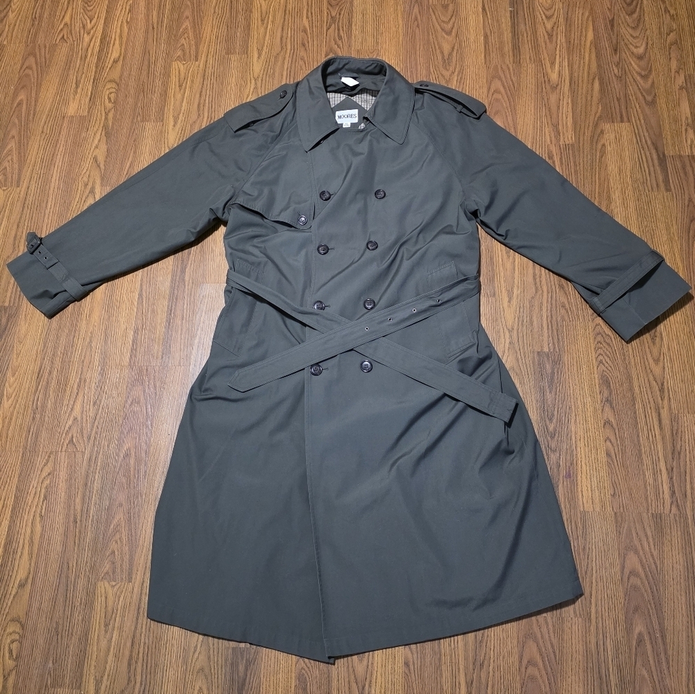 Moores Men’s Gray Double-Breasted Belted Trench Coat Rain Size 46 Regular A75